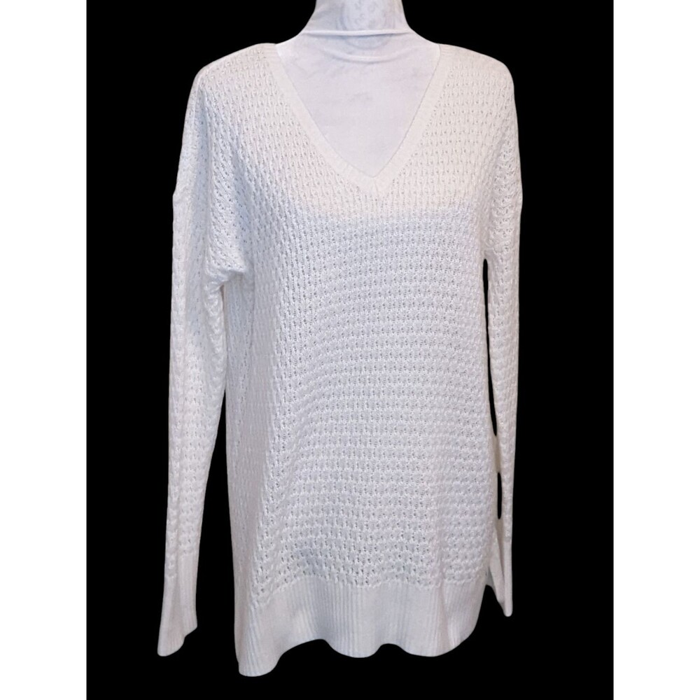 AMERICAN EAGLE Tunic Sweater Pullover Vee Ivory Off White Open Weave Size Medium
